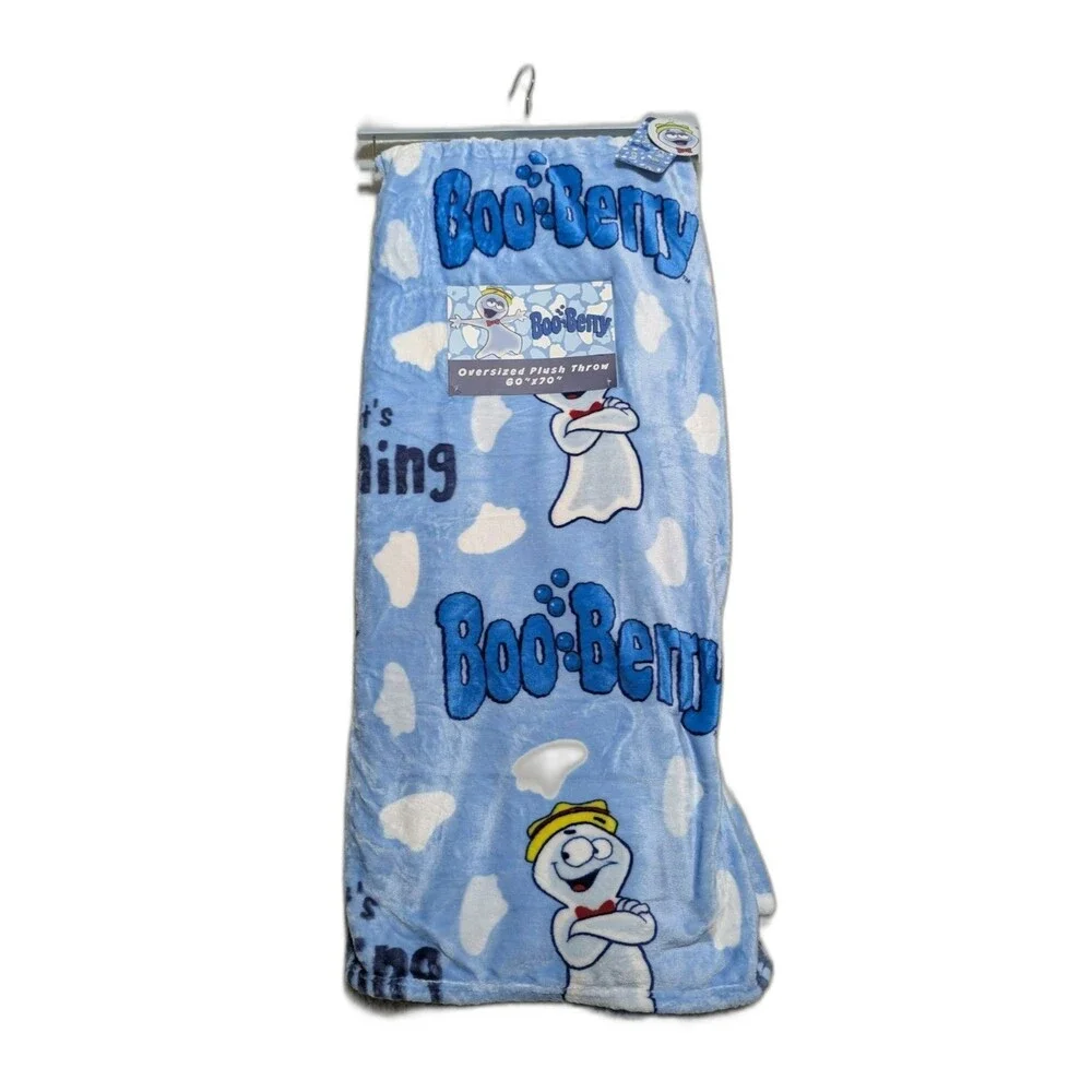 General Mills Boo Berry Oversized Plush Throw Blanket 60x70 Blue Halloween NWT